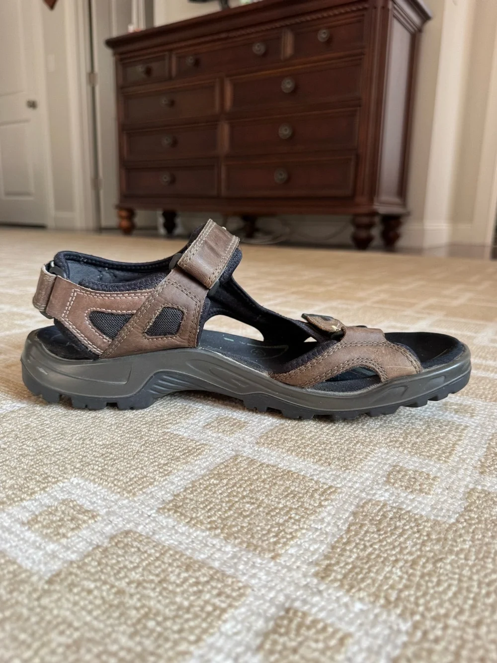 ECCO Yucatán Leather Sport Hiking Sandals Brown Adjustable EU 45 (US 11)